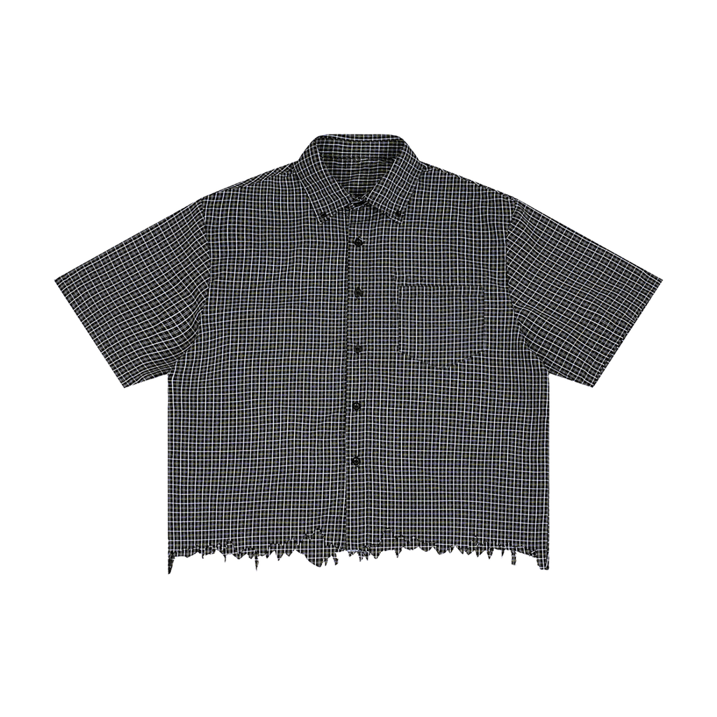 “FOR HIS GLORY” Distressed Plaid Boxy Shirt