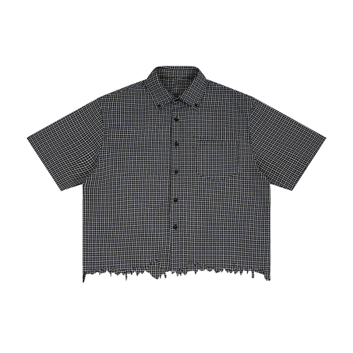 “FOR HIS GLORY” Distressed Plaid Boxy Shirt